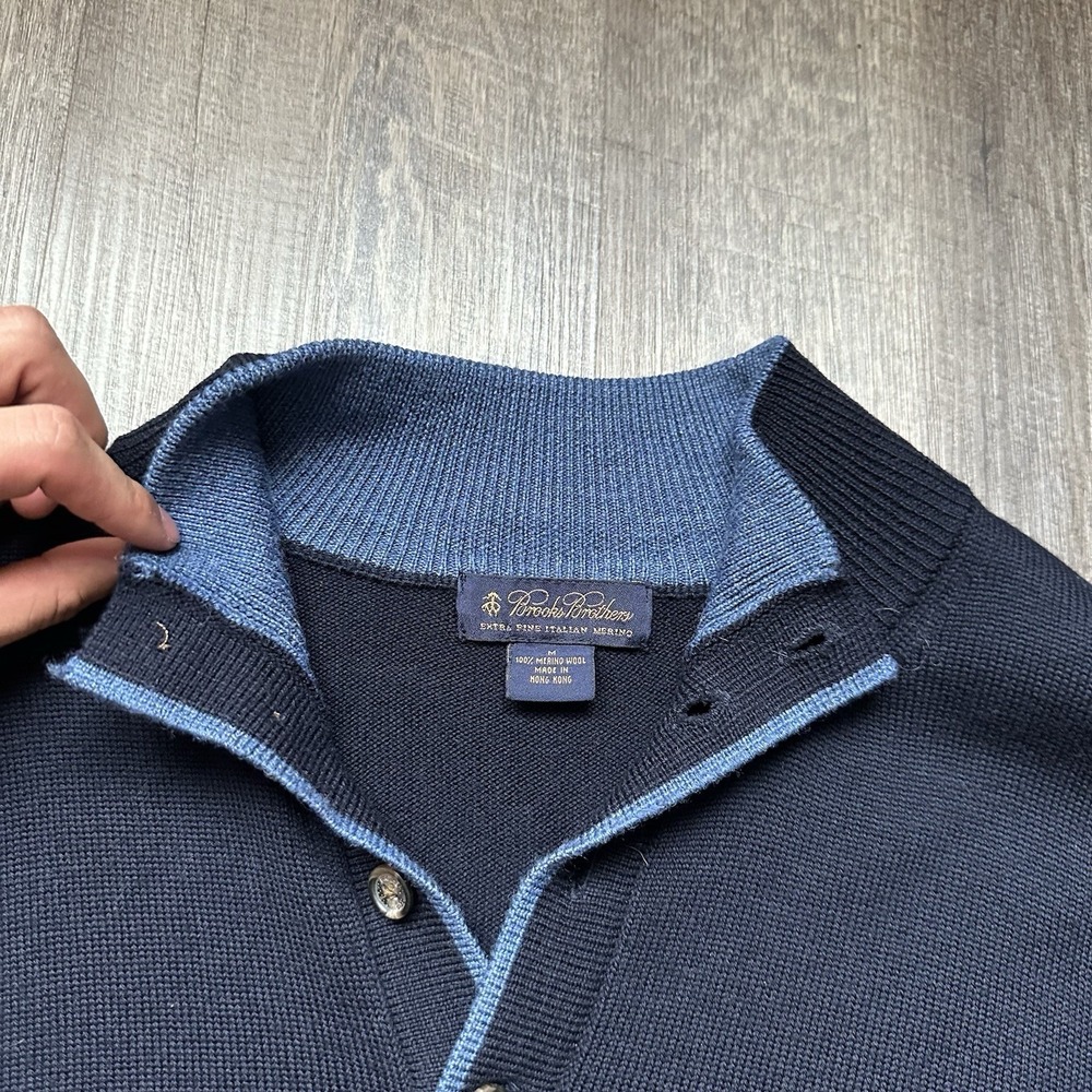 Brooks Brothers Merino Wool Rugby Polo Blue Long Sleeve Vintage Men's Medium - Picture 4 of 6
